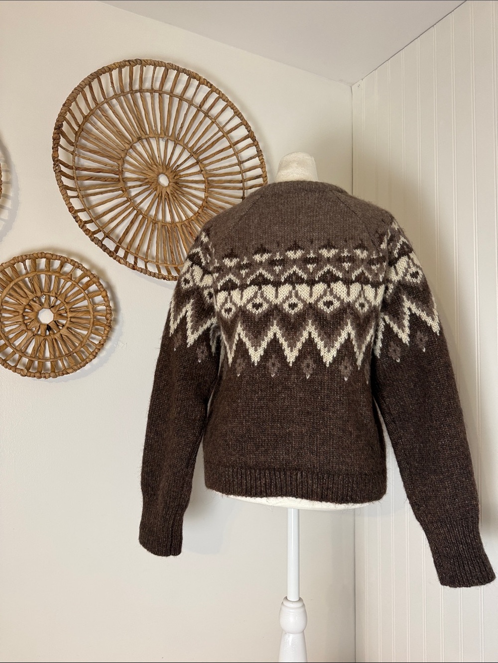 GAP Brown and Cream Fair Isle Button-Up Cardigan - Picture 14 of 15